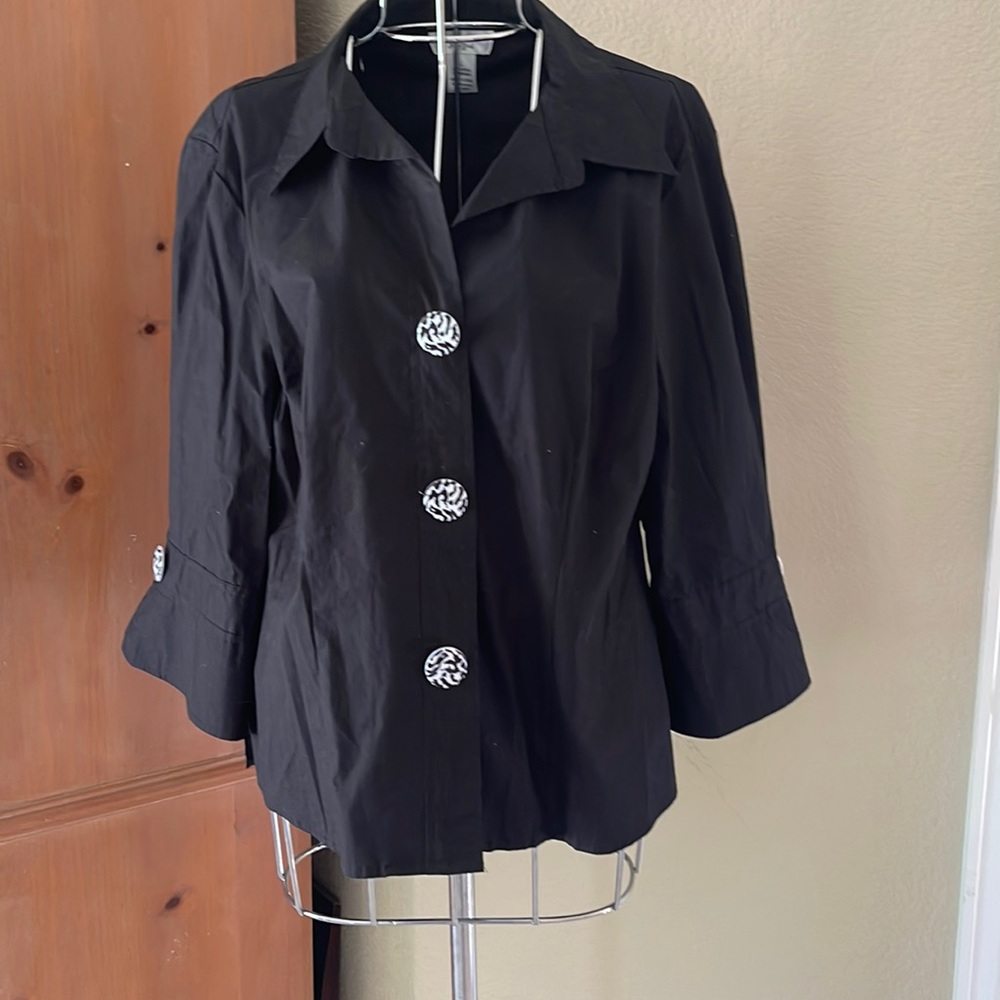 Katherine New York Black Button Front Blouse Sz L. EUC